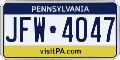 PA license plate JFW4047