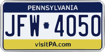 PA license plate JFW4050