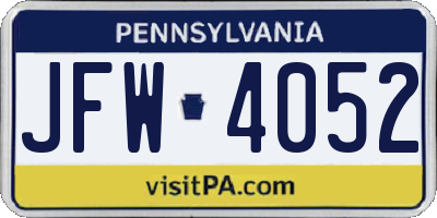 PA license plate JFW4052