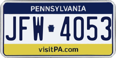 PA license plate JFW4053