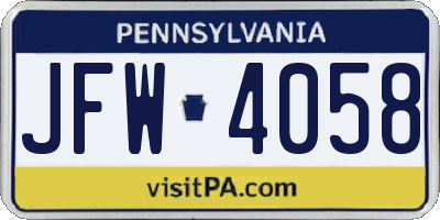 PA license plate JFW4058