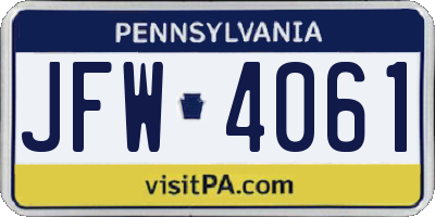 PA license plate JFW4061