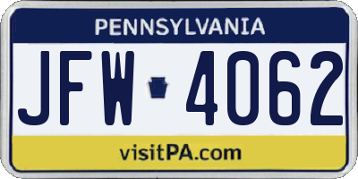 PA license plate JFW4062