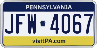 PA license plate JFW4067
