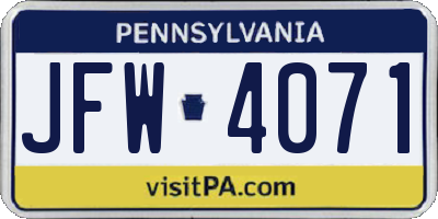 PA license plate JFW4071