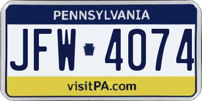 PA license plate JFW4074