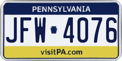 PA license plate JFW4076