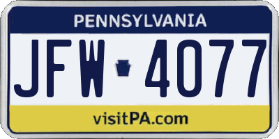 PA license plate JFW4077