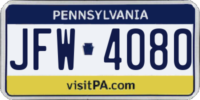 PA license plate JFW4080