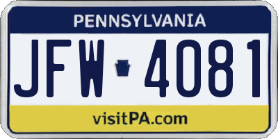 PA license plate JFW4081