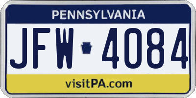 PA license plate JFW4084