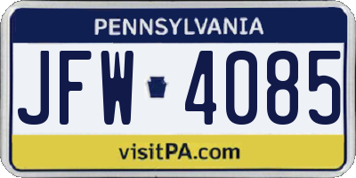 PA license plate JFW4085