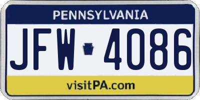 PA license plate JFW4086