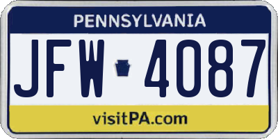 PA license plate JFW4087