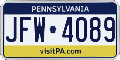 PA license plate JFW4089