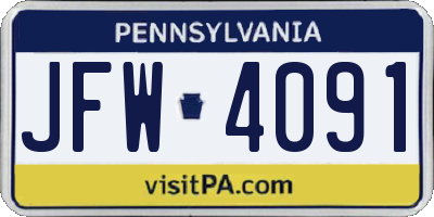 PA license plate JFW4091