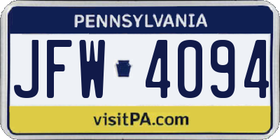 PA license plate JFW4094