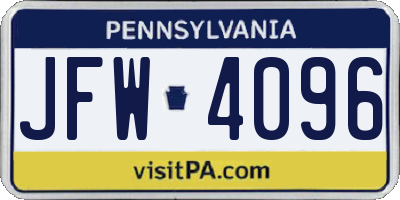 PA license plate JFW4096