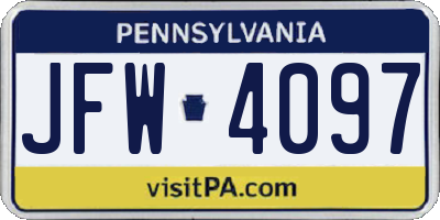 PA license plate JFW4097