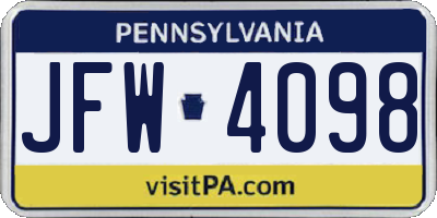 PA license plate JFW4098