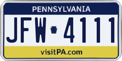 PA license plate JFW4111