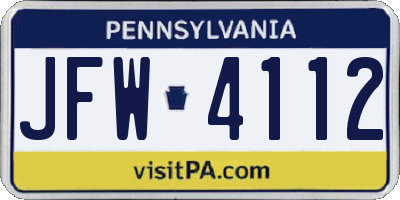 PA license plate JFW4112