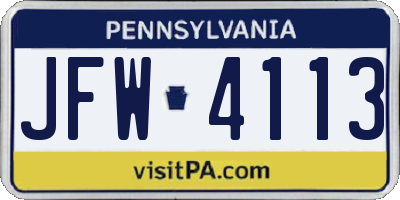 PA license plate JFW4113