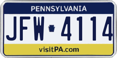 PA license plate JFW4114