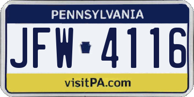 PA license plate JFW4116
