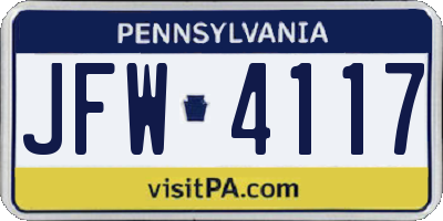 PA license plate JFW4117