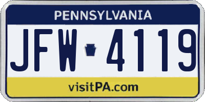 PA license plate JFW4119