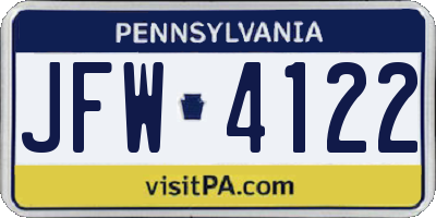 PA license plate JFW4122