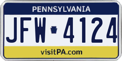 PA license plate JFW4124