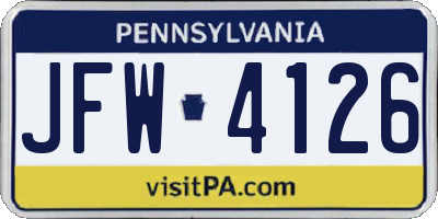 PA license plate JFW4126