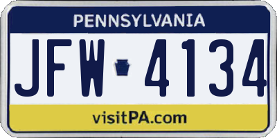 PA license plate JFW4134