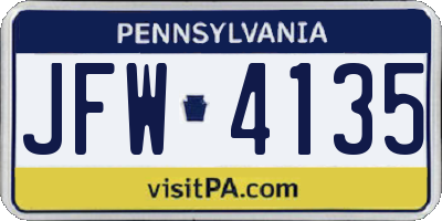 PA license plate JFW4135