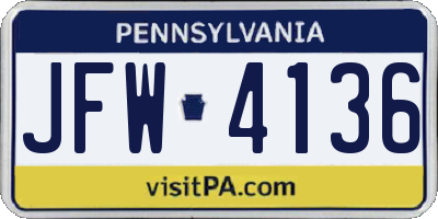 PA license plate JFW4136