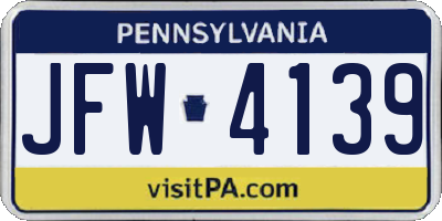 PA license plate JFW4139