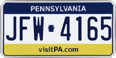 PA license plate JFW4165