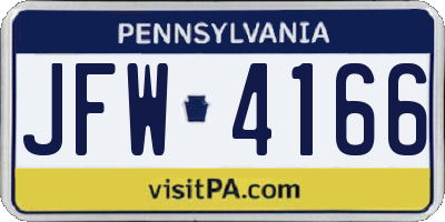 PA license plate JFW4166