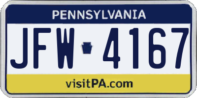 PA license plate JFW4167