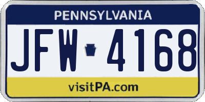 PA license plate JFW4168