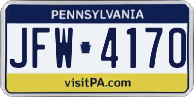 PA license plate JFW4170