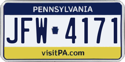 PA license plate JFW4171