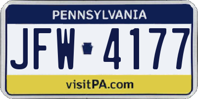 PA license plate JFW4177