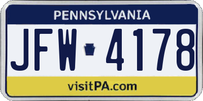 PA license plate JFW4178
