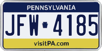 PA license plate JFW4185