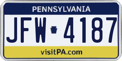 PA license plate JFW4187