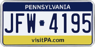 PA license plate JFW4195