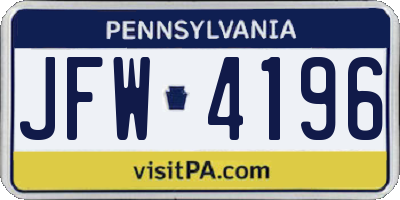 PA license plate JFW4196